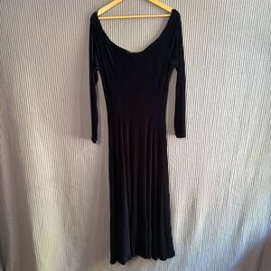 Vintage Mark Shale Velvet Midi‎ Dress Witchy 10 Black Elegant Minimal